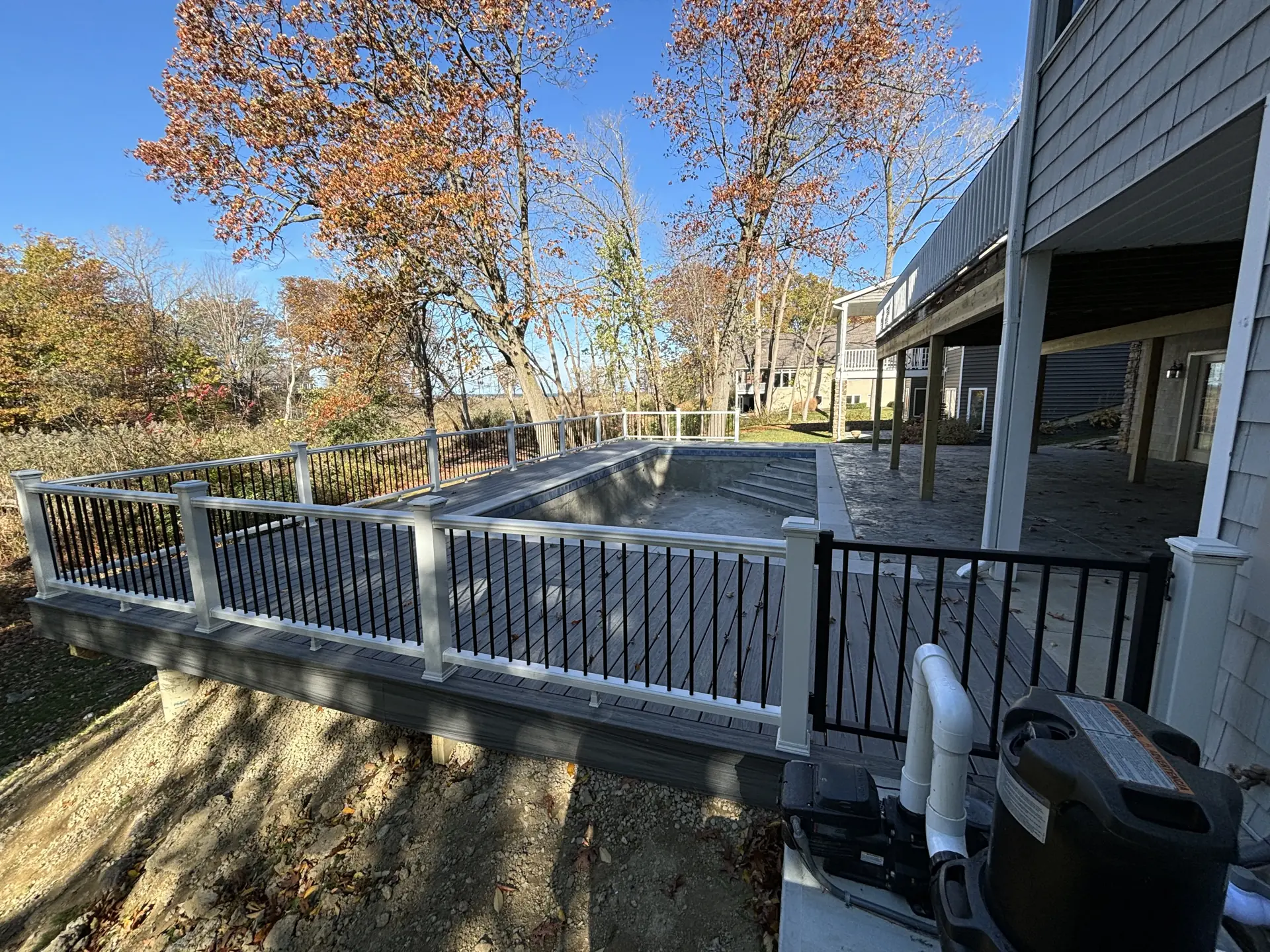 Deck with railing and pool cover